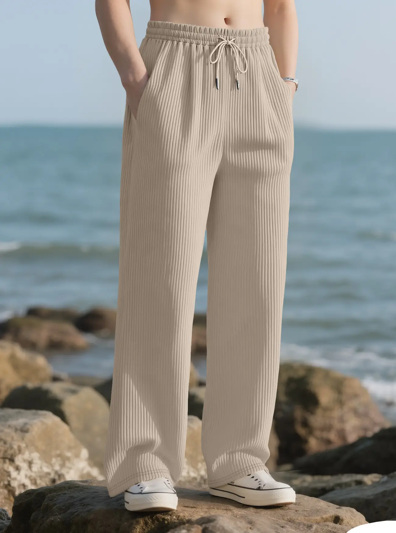 Men Striped Loose Straight Leg Pants Green — feature 24