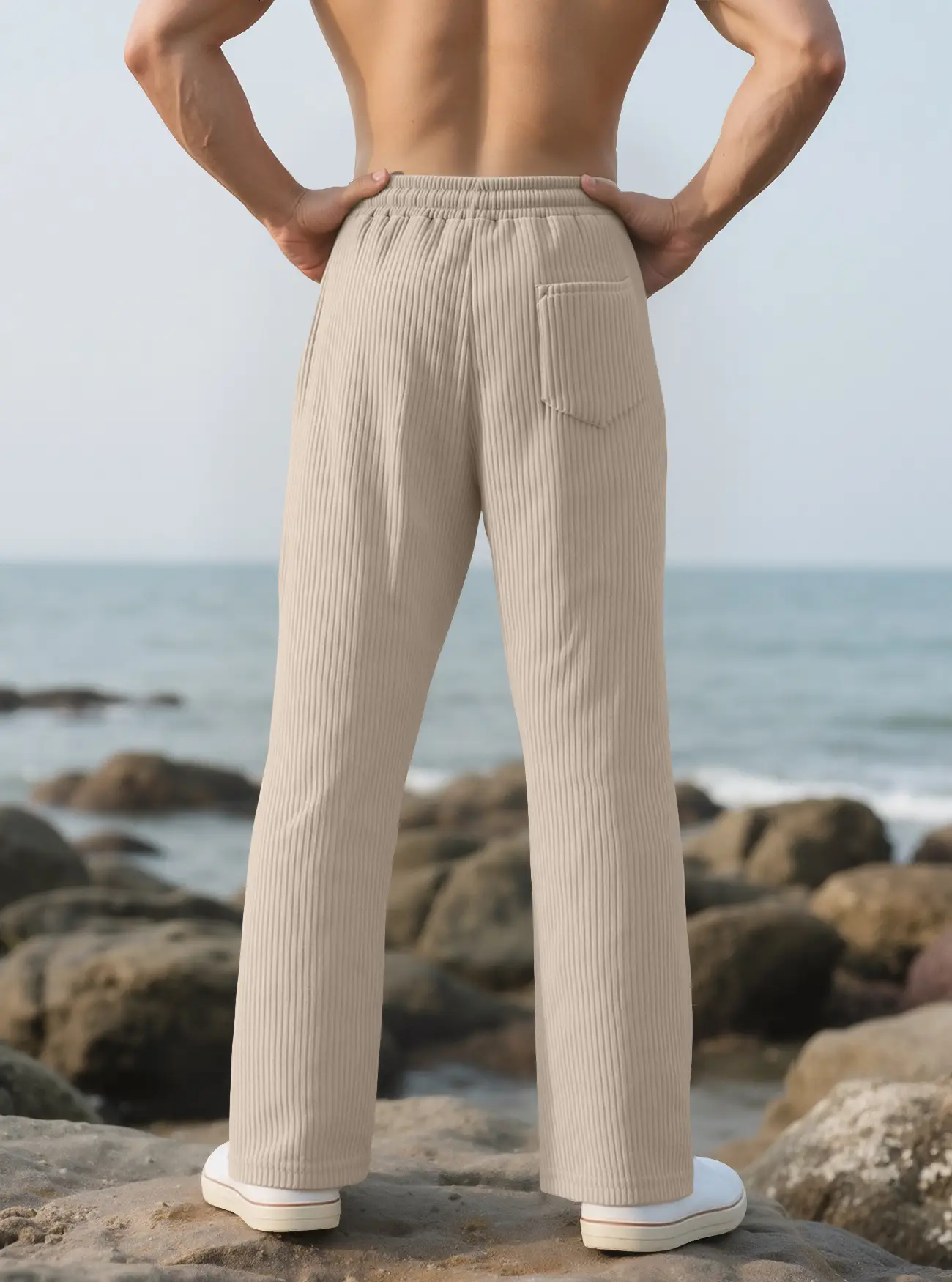 Men Striped Loose Straight Leg Pants Green — feature 25