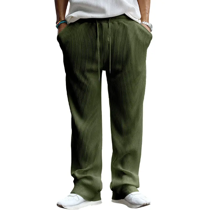 Men Striped Loose Straight Leg Pants Green