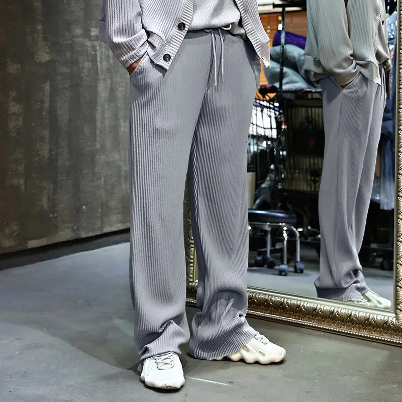 Men Striped Loose Straight Leg Pants Green