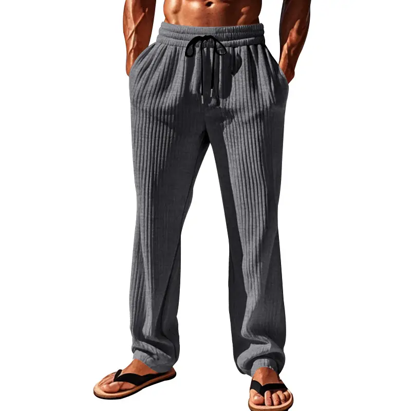 Men Striped Loose Straight Leg Pants Green