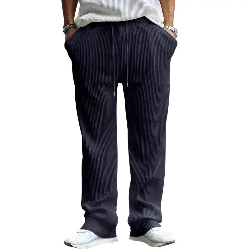 Men Striped Loose Straight Leg Pants Green