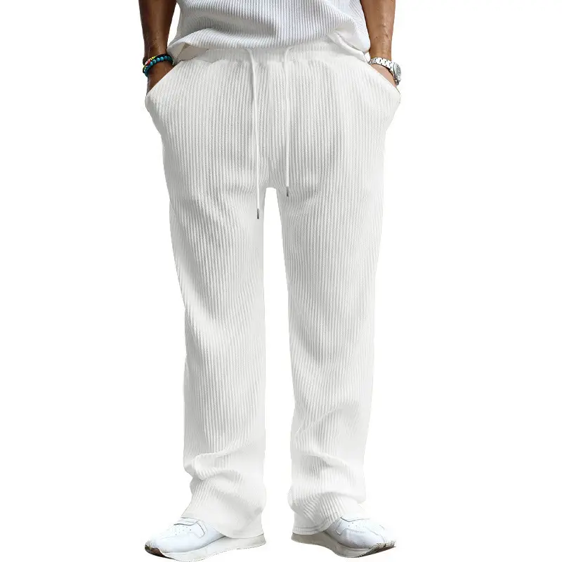 Men Striped Loose Straight Leg Pants Green