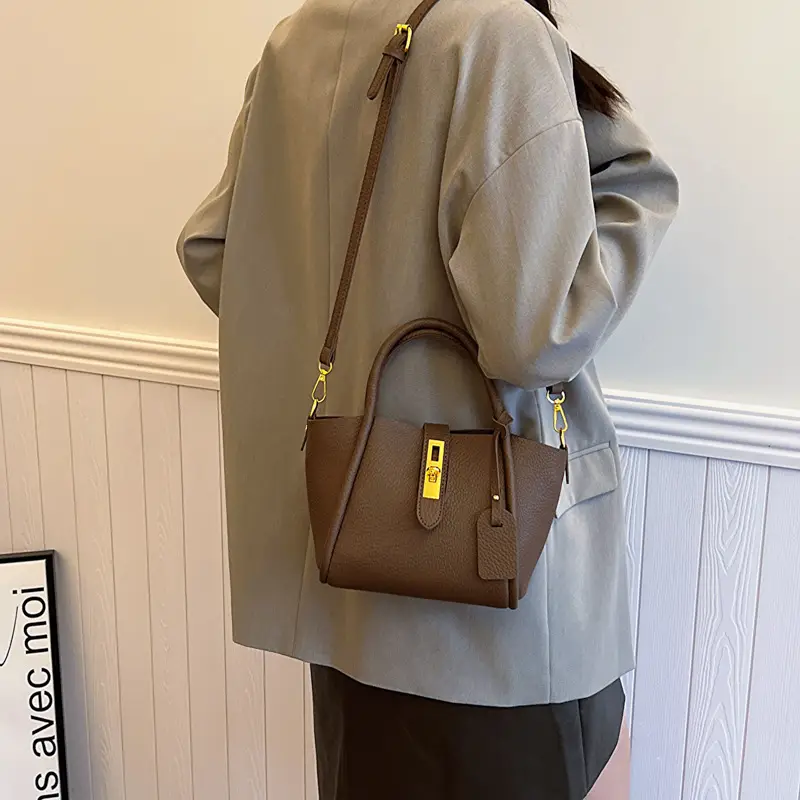 Women's Brown Leather Shoulder Crossbody Bag with Tote Compartment — feature 24