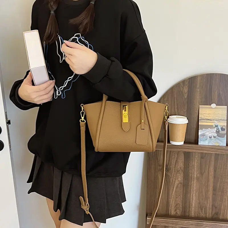 Women's Brown Leather Shoulder Crossbody Bag with Tote Compartment — feature 26