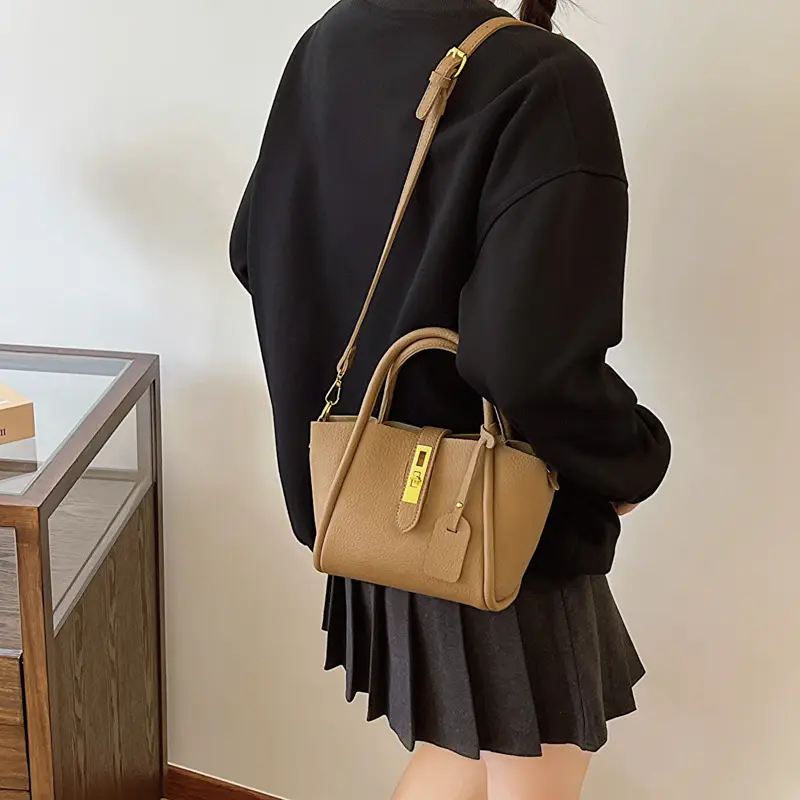 Women's Brown Leather Shoulder Crossbody Bag with Tote Compartment — feature 27
