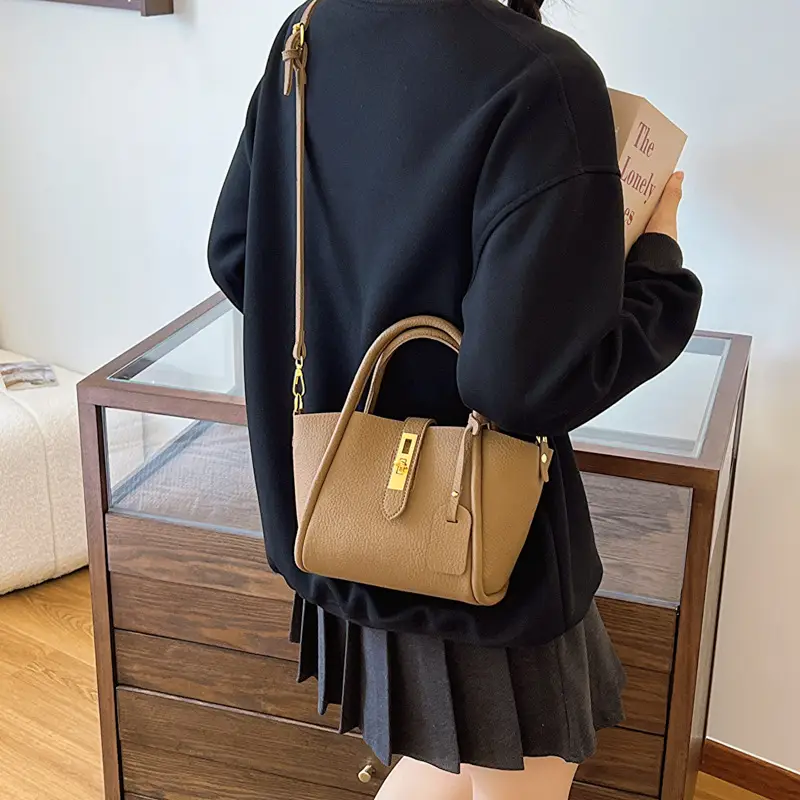Women's Brown Leather Shoulder Crossbody Bag with Tote Compartment — feature 28