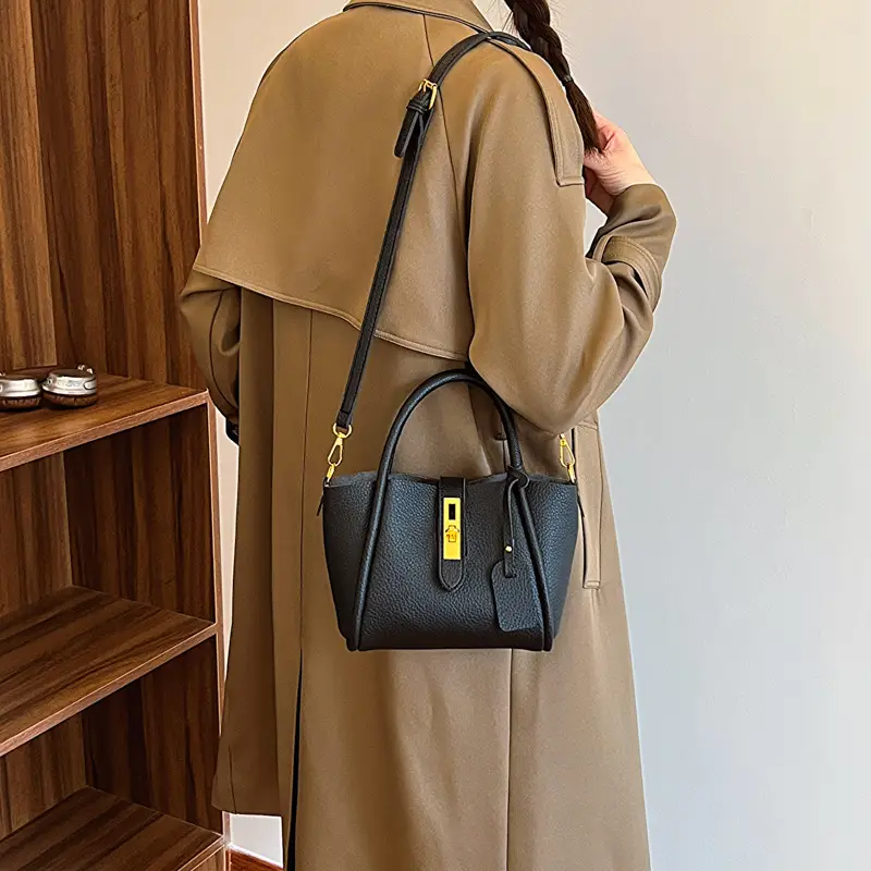 Women's Brown Leather Shoulder Crossbody Bag with Tote Compartment — feature 31