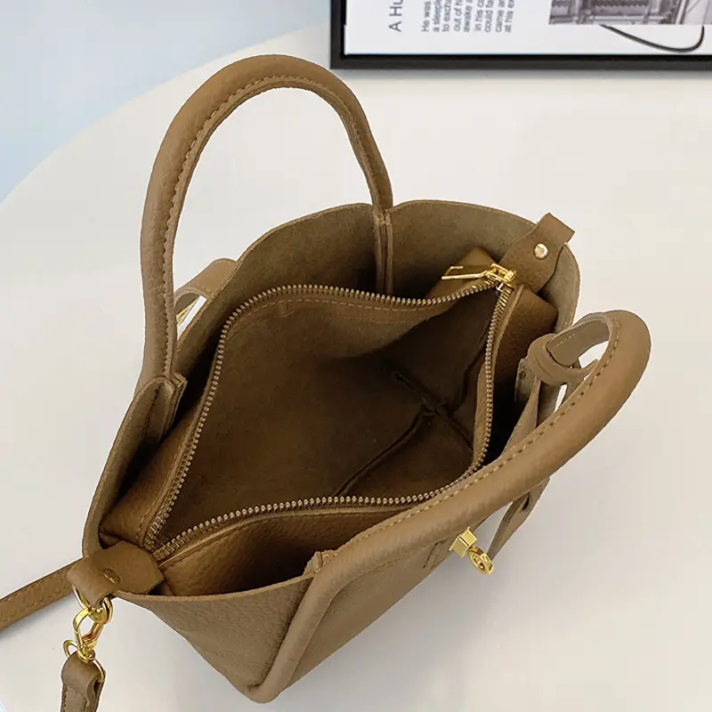 Women's Brown Leather Shoulder Crossbody Bag with Tote Compartment — feature 35