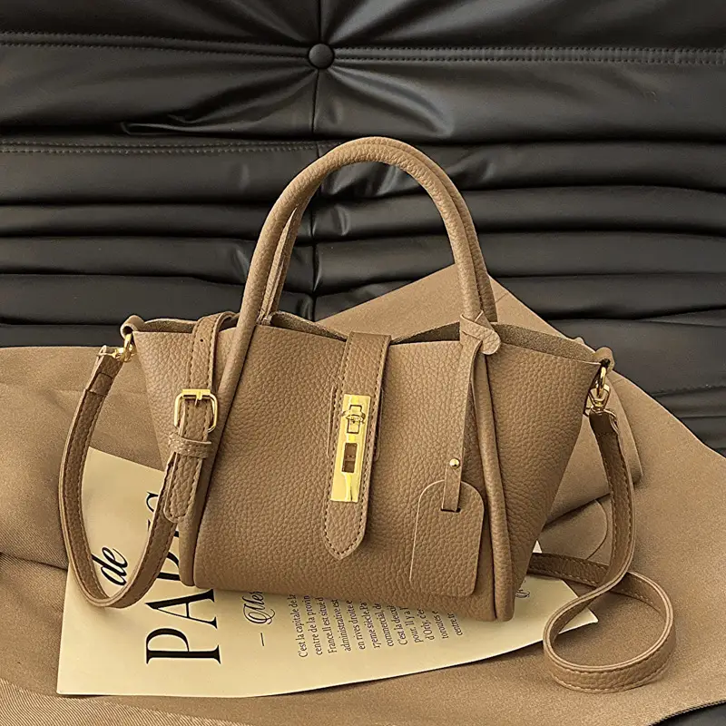 Women's Brown Leather Shoulder Crossbody Bag with Tote Compartment - Image 2