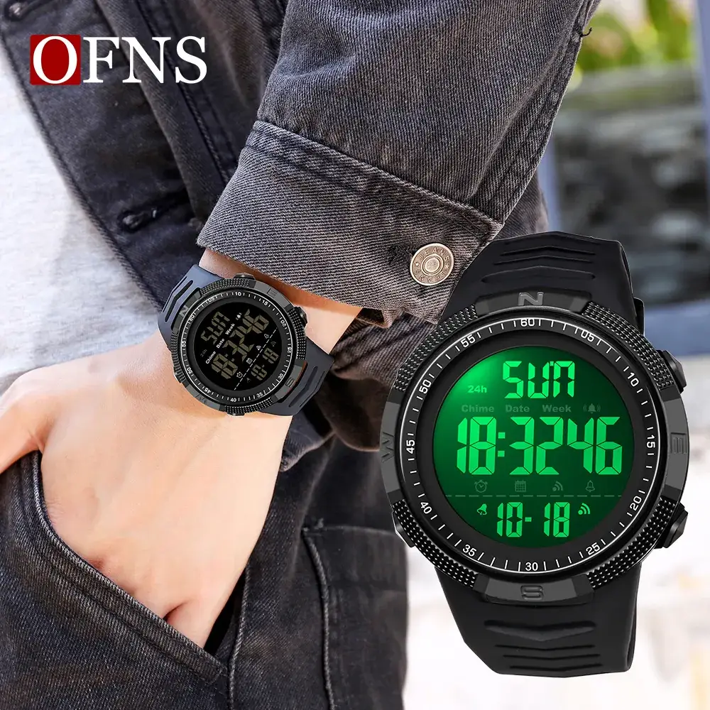 Ofns Digital Watch Black Red 24Hr Display