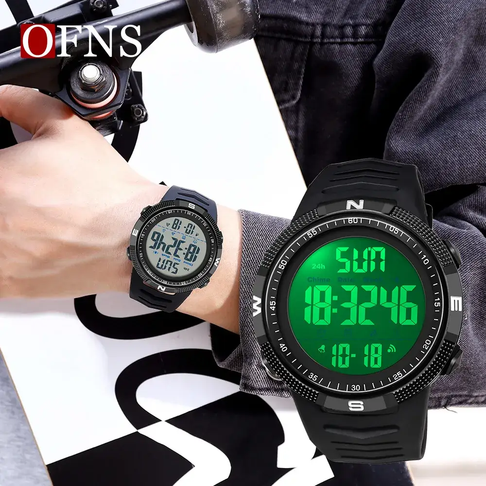 Ofns Digital Watch Black Red 24Hr Display
