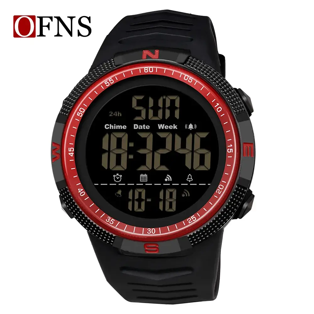 Ofns Digital Watch Black Red 24Hr Display
