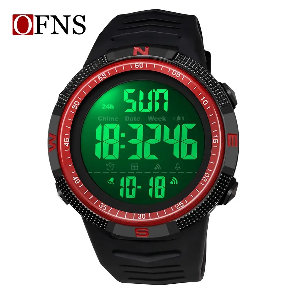 Ofns Digital Watch Black Red 24Hr Display