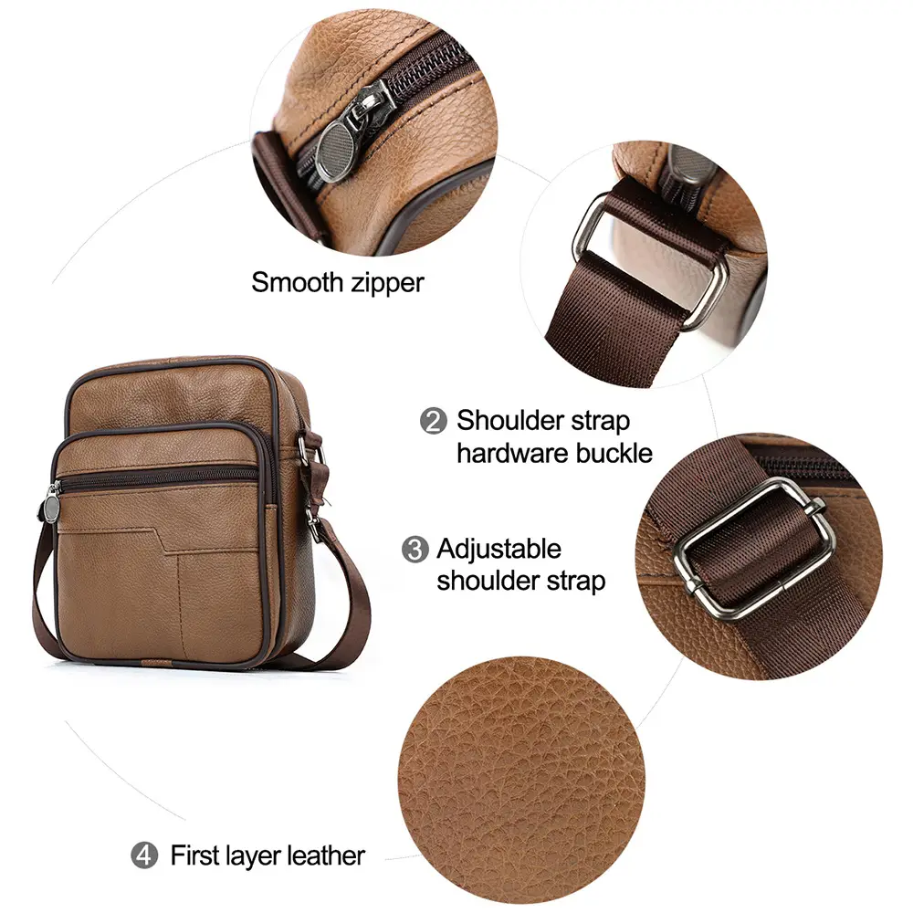 Men's Genuine Leather Mini Shoulder Bag Brown 350g - Image 10