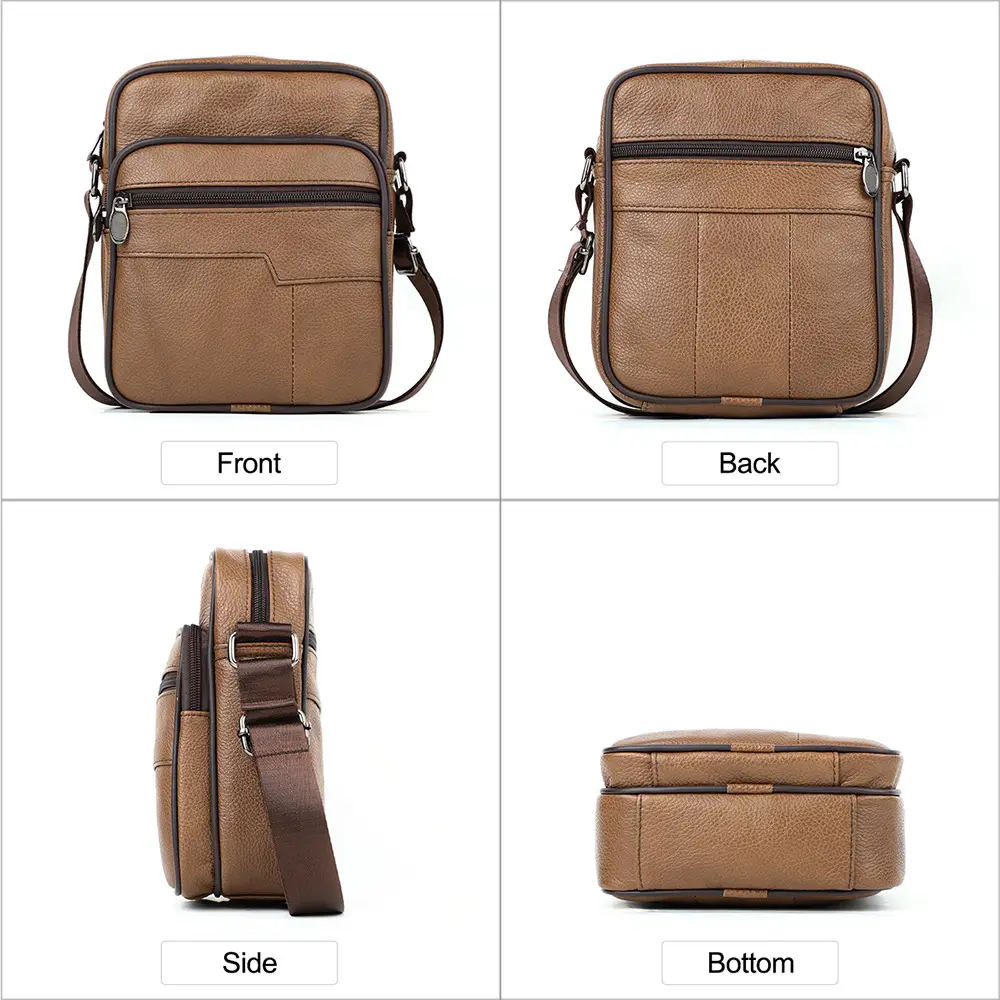 Men's Genuine Leather Mini Shoulder Bag Brown 350g - Image 12