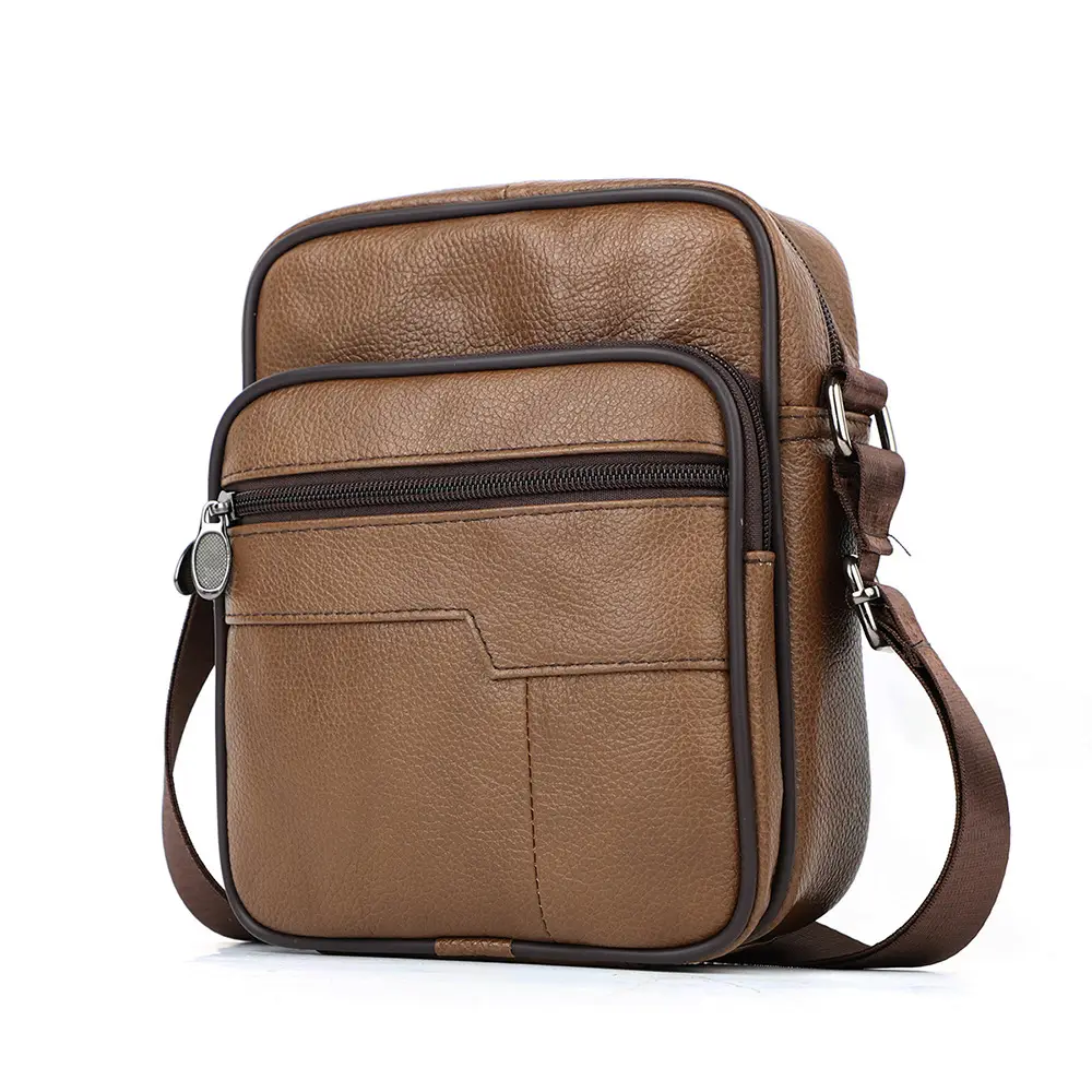 Men's Genuine Leather Mini Shoulder Bag Brown 350g - Image 13
