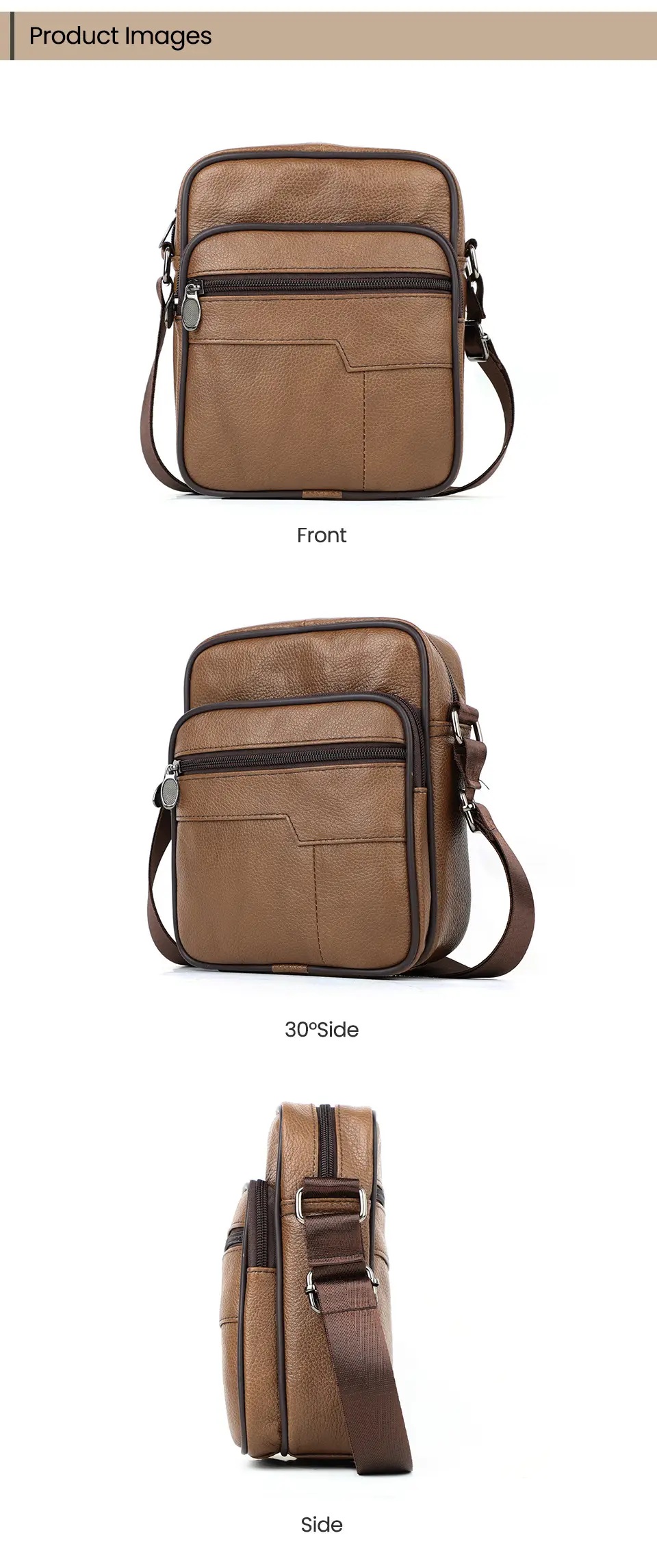 Men's Genuine Leather Mini Shoulder Bag Brown 350g — feature 6
