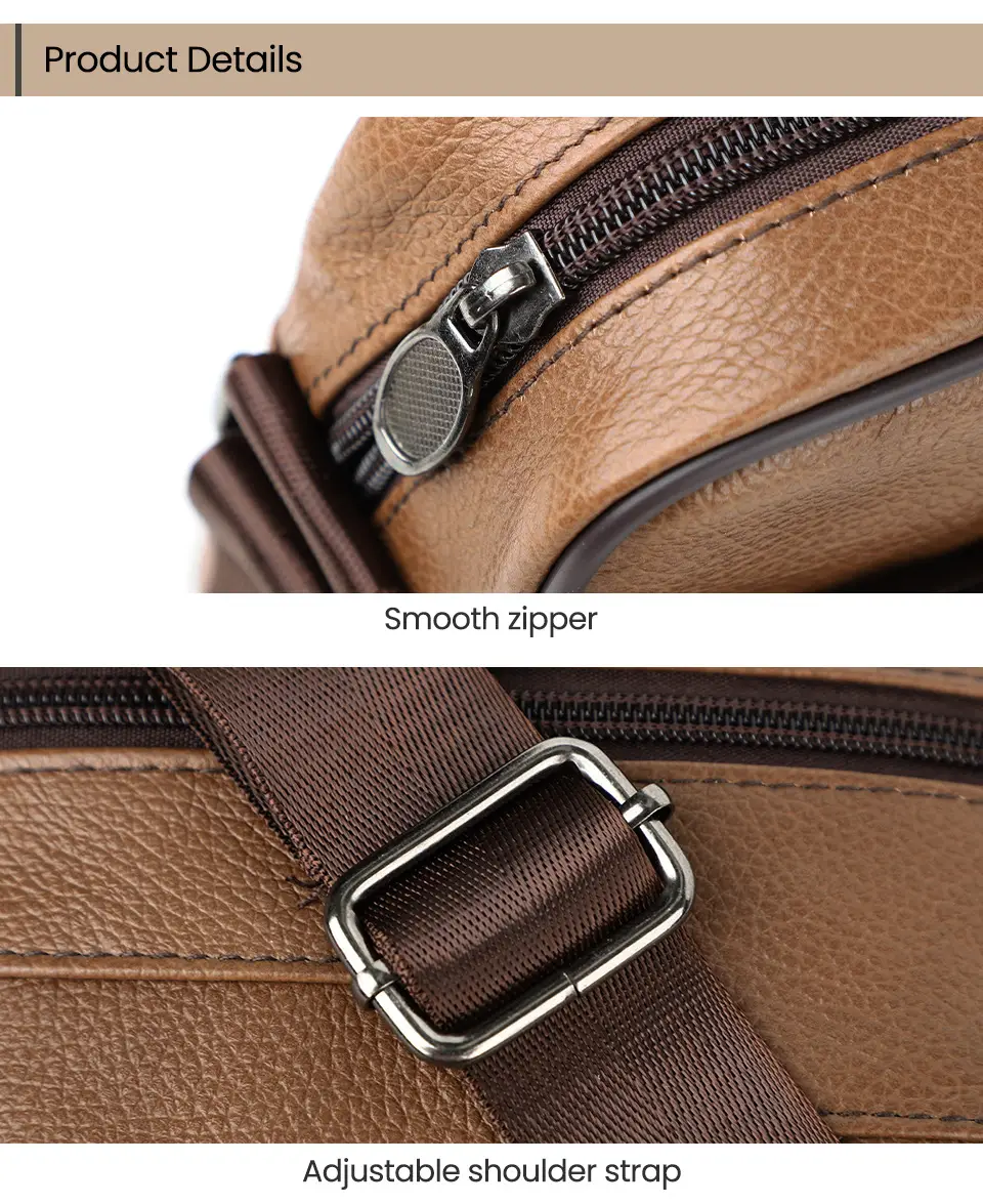 Men's Genuine Leather Mini Shoulder Bag Brown 350g — feature 9