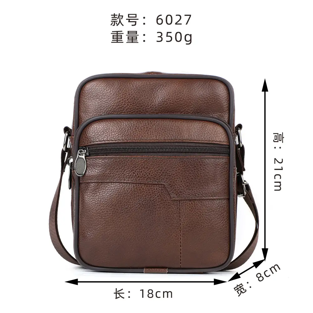 Men's Genuine Leather Mini Shoulder Bag Brown 350g - Image 2