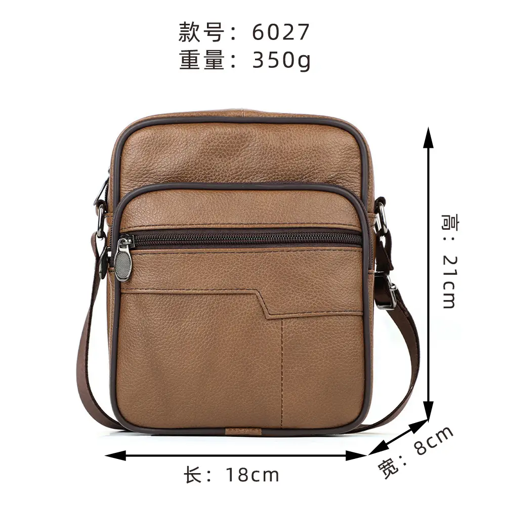 Men's Genuine Leather Mini Shoulder Bag Brown 350g - Image 3
