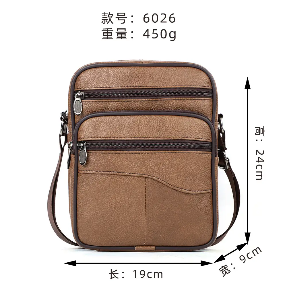 Men's Genuine Leather Mini Shoulder Bag Brown 350g - Image 6