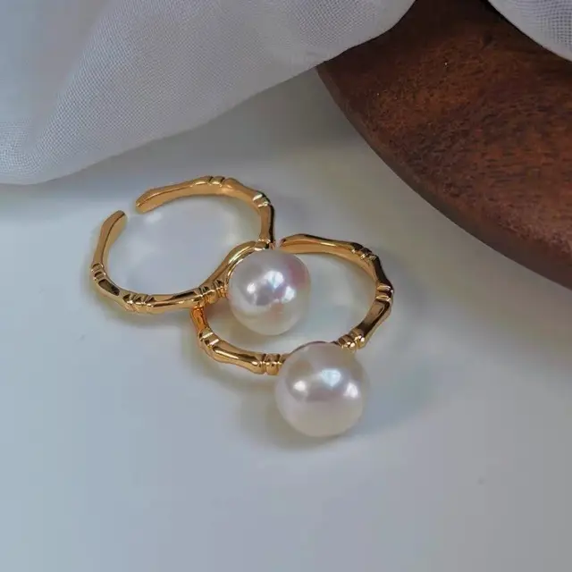 Gold Pearl Adjustable Ring for Women