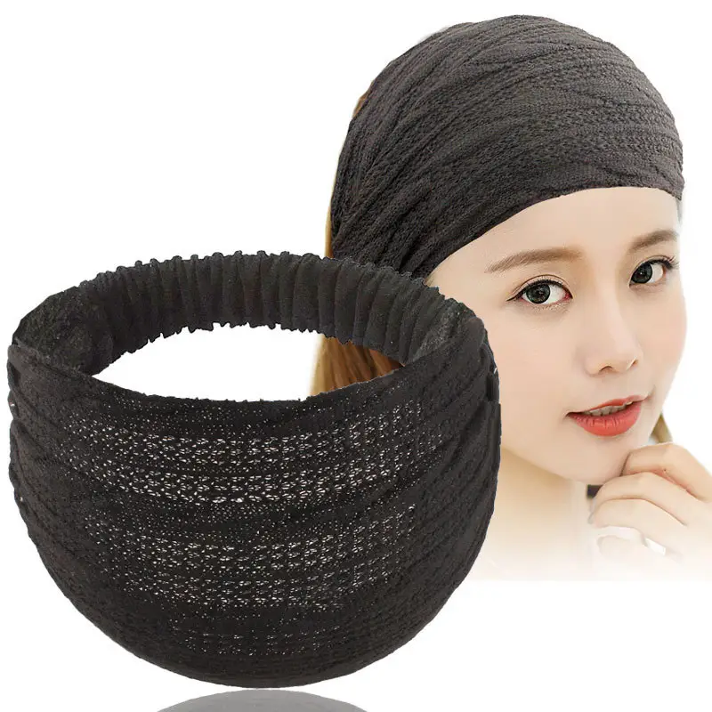 Women Knitted Elastic Headscarf Autumn Winter Beige - Image 9
