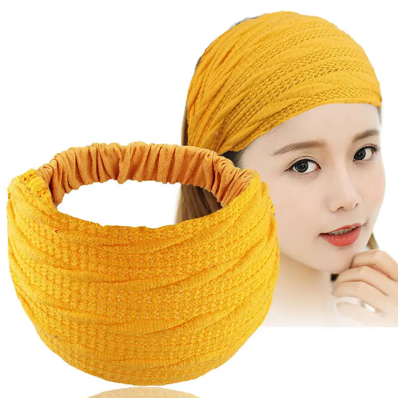 Women Knitted Elastic Headscarf Autumn Winter Beige - Image 10