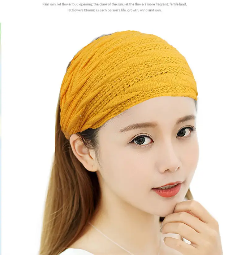 Women Knitted Elastic Headscarf Autumn Winter Beige — feature 14