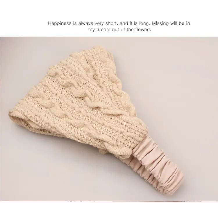 Women Knitted Elastic Headscarf Autumn Winter Beige — feature 15