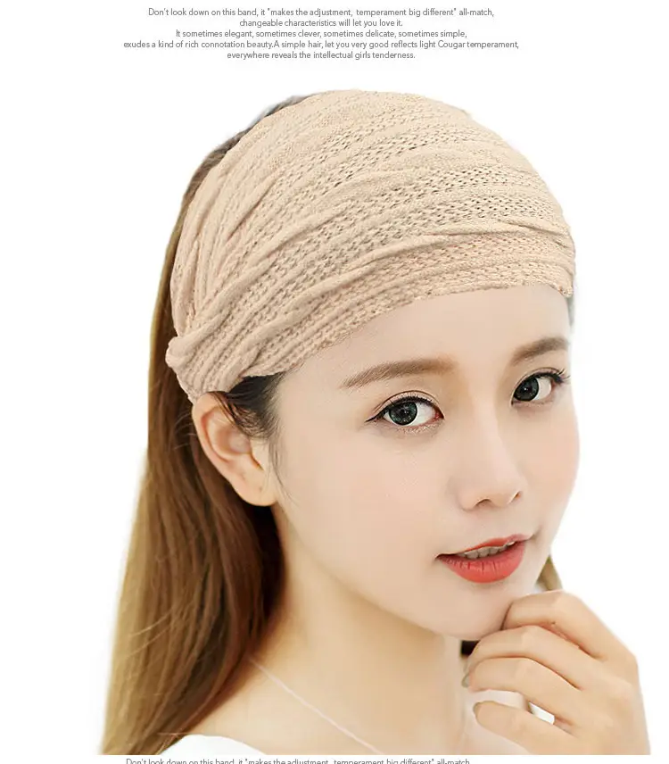 Women Knitted Elastic Headscarf Autumn Winter Beige — feature 16