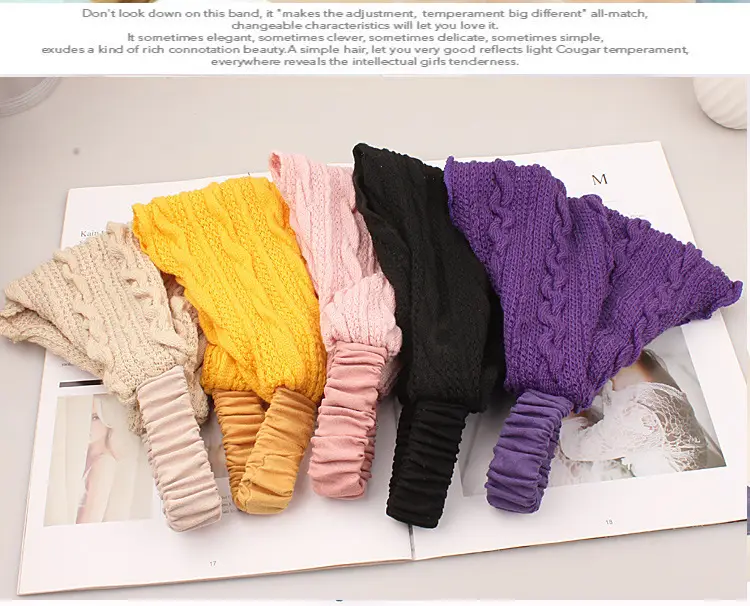 Women Knitted Elastic Headscarf Autumn Winter Beige — feature 2