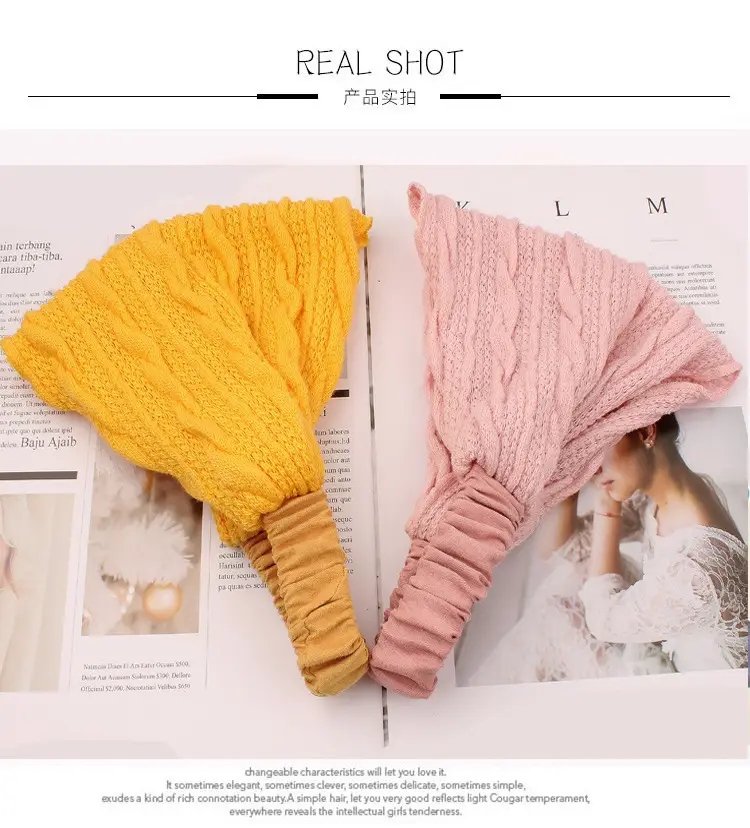 Women Knitted Elastic Headscarf Autumn Winter Beige — feature 7
