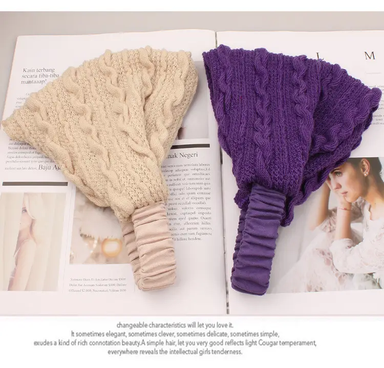 Women Knitted Elastic Headscarf Autumn Winter Beige — feature 8