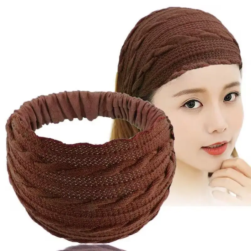 Women Knitted Elastic Headscarf Autumn Winter Beige - Image 2