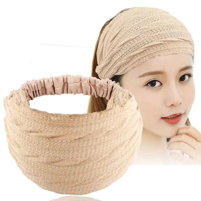 Women Knitted Elastic Headscarf Autumn Winter Beige - Image 6