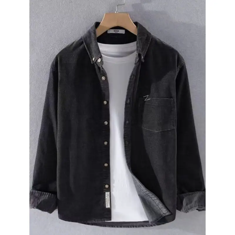 Corduroy Long Sleeve Shirt Men Brown Spring Autumn New