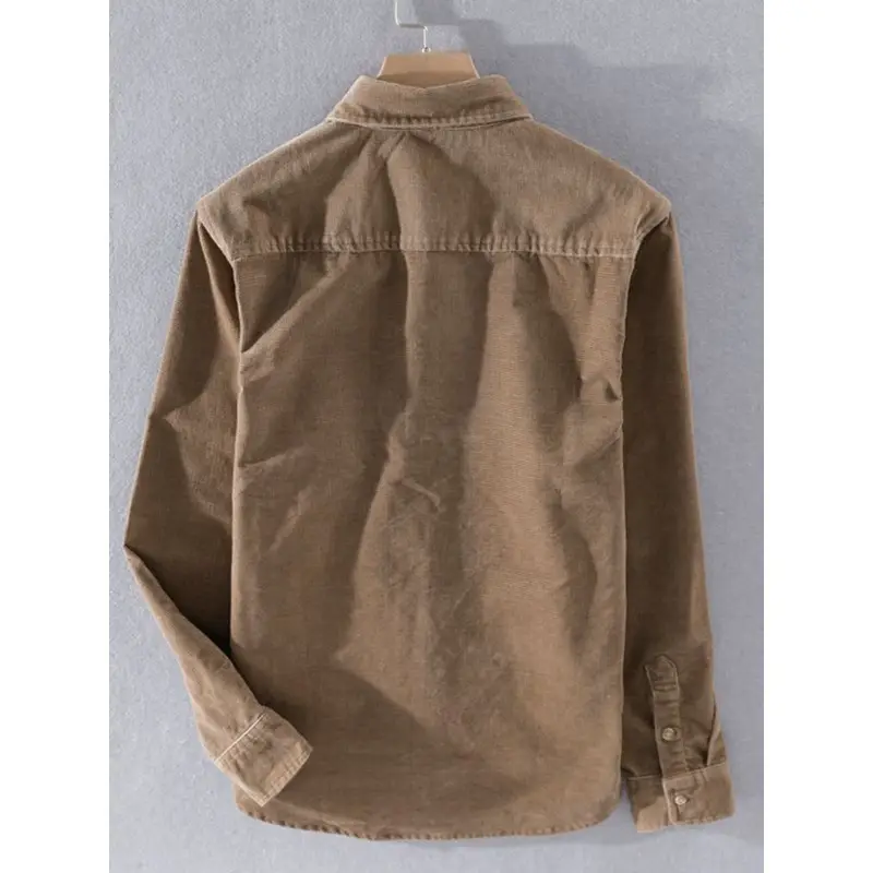 Corduroy Long Sleeve Shirt Men Brown Spring Autumn New