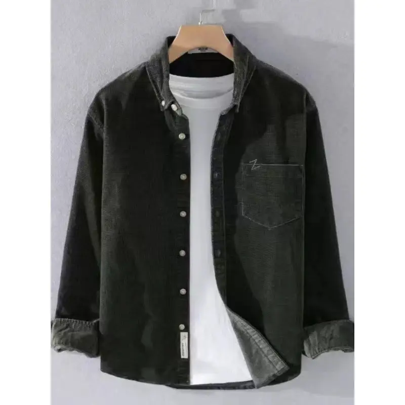 Corduroy Long Sleeve Shirt Men Brown Spring Autumn New — feature 4