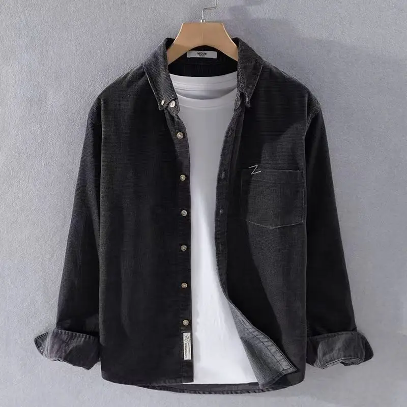 Corduroy Long Sleeve Shirt Men Brown Spring Autumn New