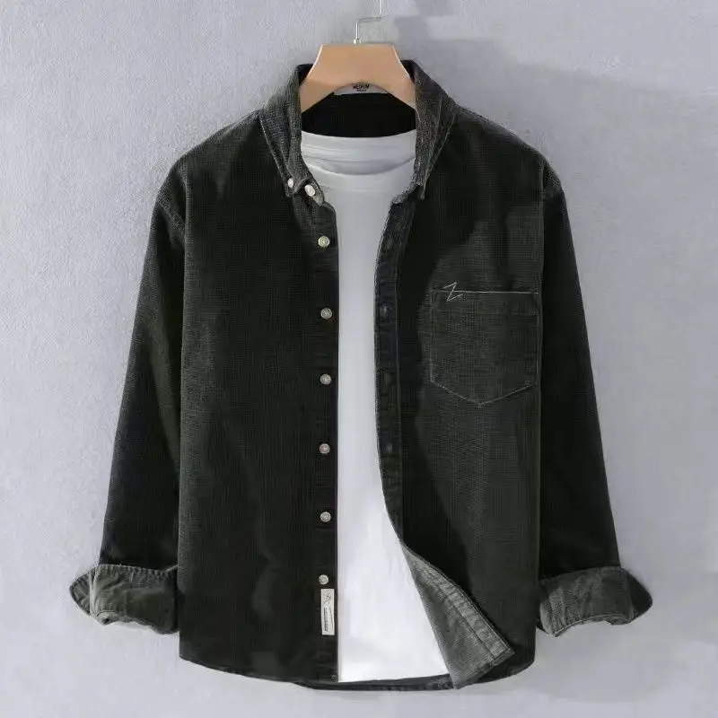 Corduroy Long Sleeve Shirt Men Brown Spring Autumn New