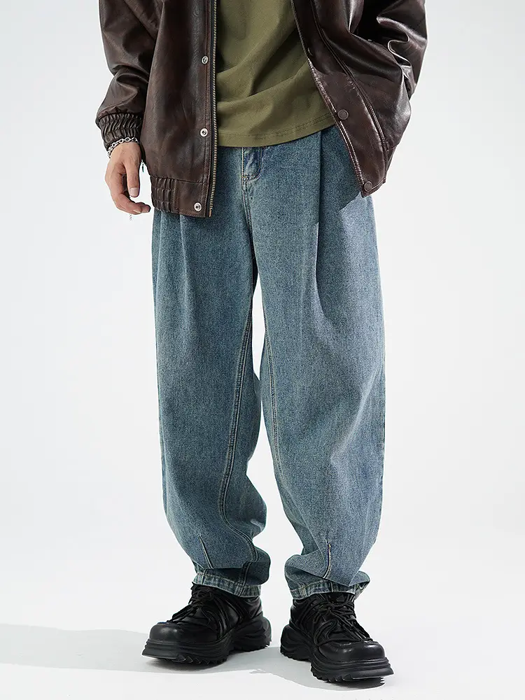 Men's Wide Leg Blue Denim Pants Harlan Style