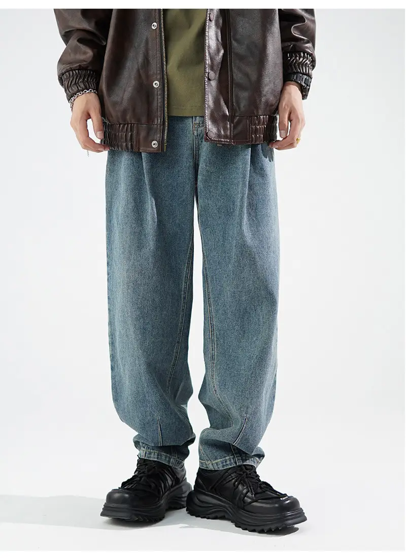 Men's Wide Leg Blue Denim Pants Harlan Style — feature 17
