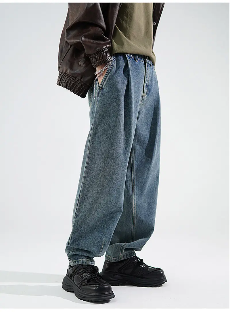 Men's Wide Leg Blue Denim Pants Harlan Style — feature 18