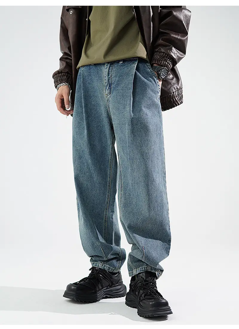Men's Wide Leg Blue Denim Pants Harlan Style — feature 19