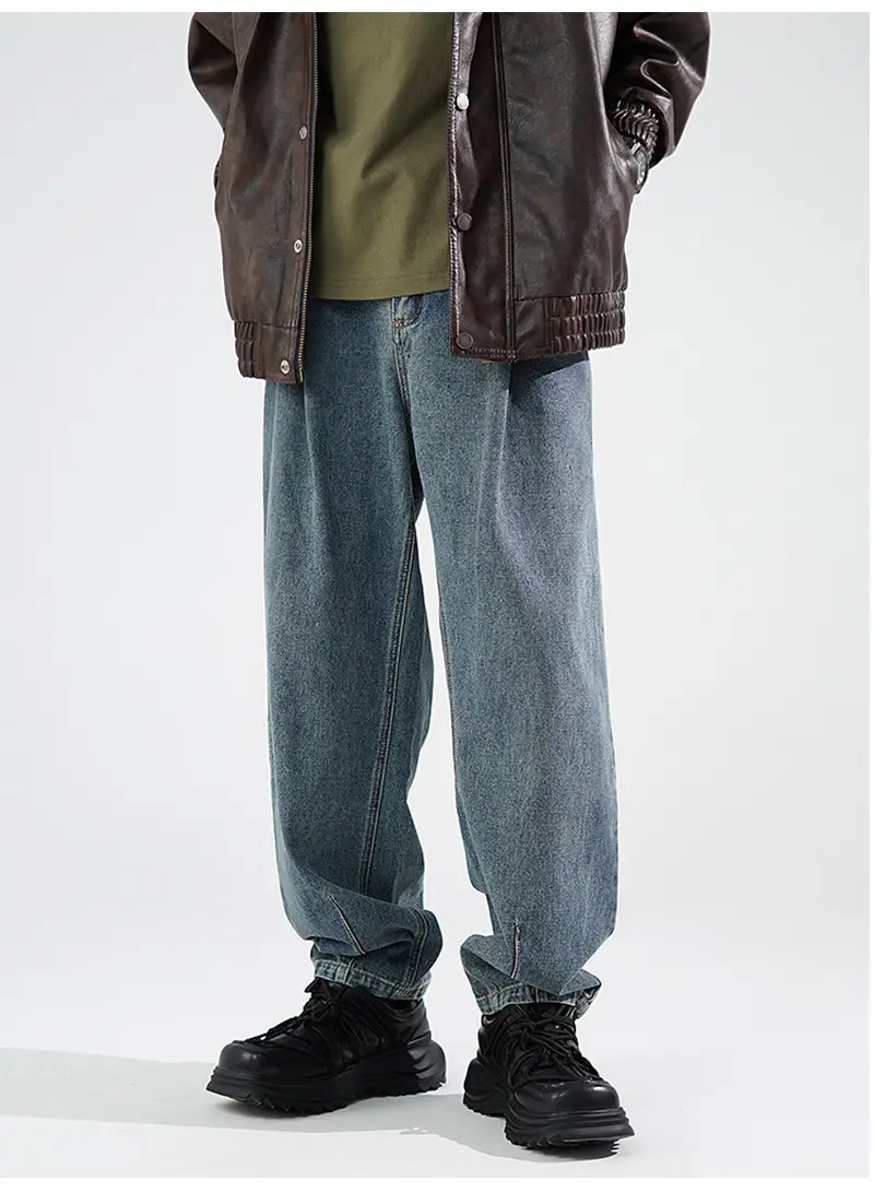 Men's Wide Leg Blue Denim Pants Harlan Style — feature 21