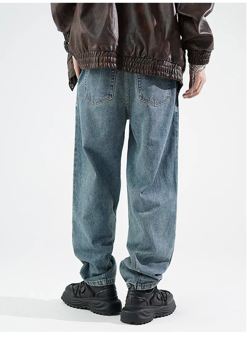 Men's Wide Leg Blue Denim Pants Harlan Style — feature 22