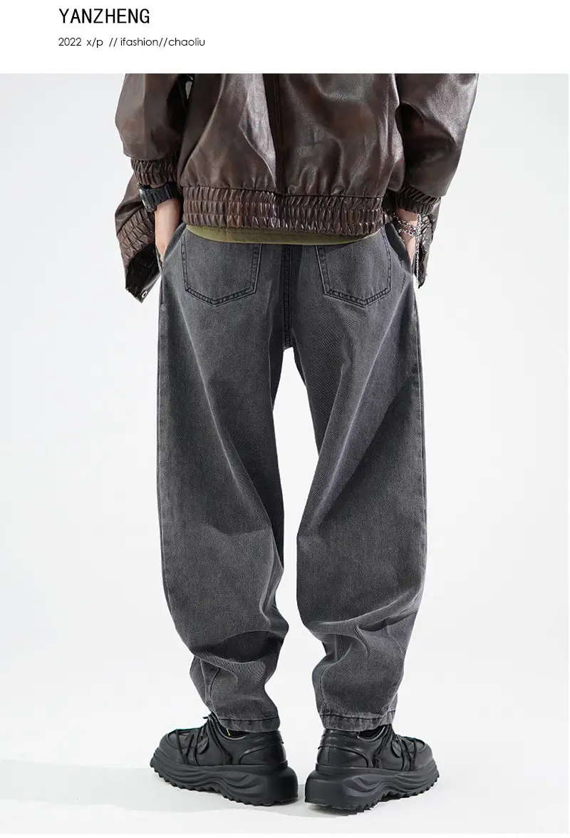 Men's Wide Leg Blue Denim Pants Harlan Style — feature 3