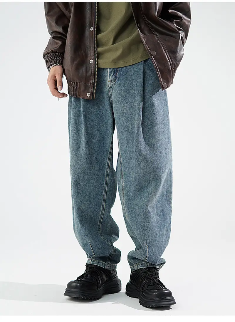 Men's Wide Leg Blue Denim Pants Harlan Style — feature 6